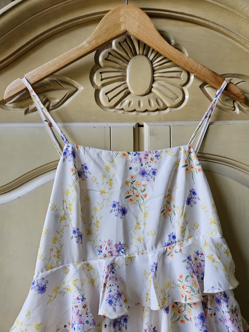 SHEIN Light Yellow Floral Ruffled Summer Dress with Purple & Yellow Blossoms - Picture 2 of 5